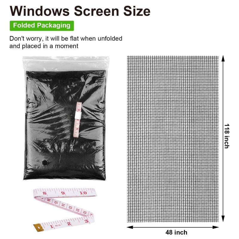 Ouskr Replacement Window Screens, 48X118 Inch Durable Window Screen Mesh for Patio Porch Door Windows, DIY Adjustable Fiberglass Screen Repair Kit Sliding Net Roll Pet, Black by Ouskr - Image 2