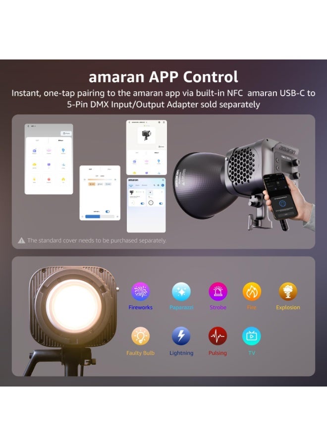 Aputure AMARAN Halo 300x Bi-Color LED Monolight – 305W COB Point-Source Studio Light, Brightest-in-Class 16,200 Lux @1m, 2700-6500K Tunable CCT, CRI 96+ TLCI 97+ Broadcast Color Accuracy, NFC & App Wireless Control - Image 5