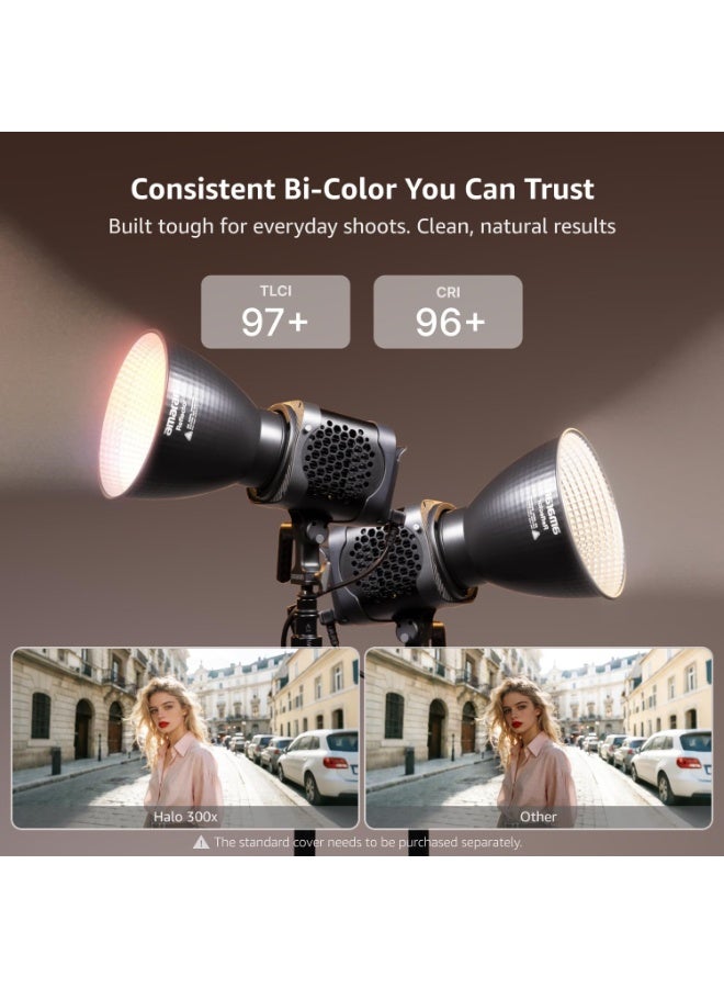 Aputure AMARAN Halo 300x Bi-Color LED Monolight – 305W COB Point-Source Studio Light, Brightest-in-Class 16,200 Lux @1m, 2700-6500K Tunable CCT, CRI 96+ TLCI 97+ Broadcast Color Accuracy, NFC & App Wireless Control - Image 2