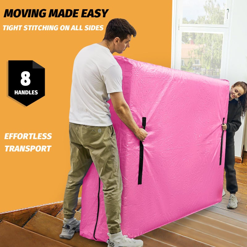 BETU Mattress Bags For Moving  Betu Mattress Protector Waterproof Mattress Cover Queen Size Storage Bags With 8 Heavy-Duty Handles And Zipper For Bed Extra Thick Large Reusable (82""X62""X15"" Pink) - Image 3