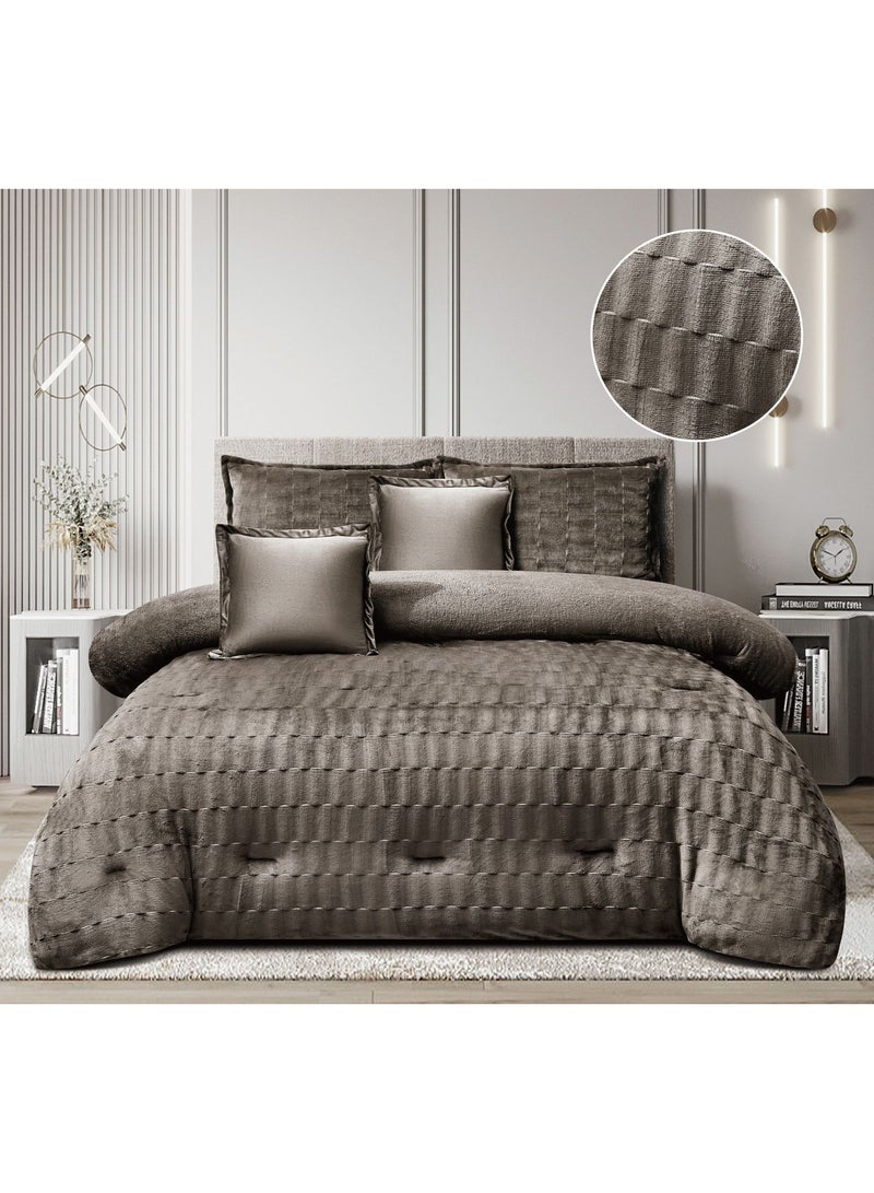 Ming Li 6 Piece Winter Royal Comforter One Velvet Side And One Side Fur King Size 230x250 cm  - Image 1