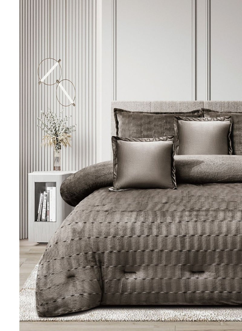 Ming Li 6 Piece Winter Royal Comforter One Velvet Side And One Side Fur King Size 230x250 cm  - Image 4
