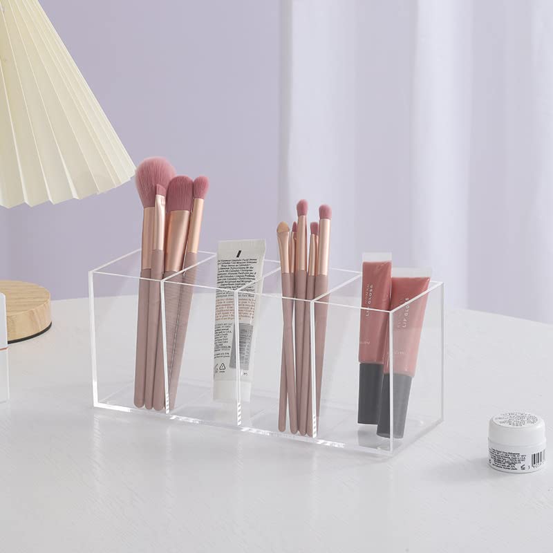 HSYMQ Acrylic Pen Holder 4 Compartments Clear Pencil Holder Organizer Makeup Brush Holder - Image 2