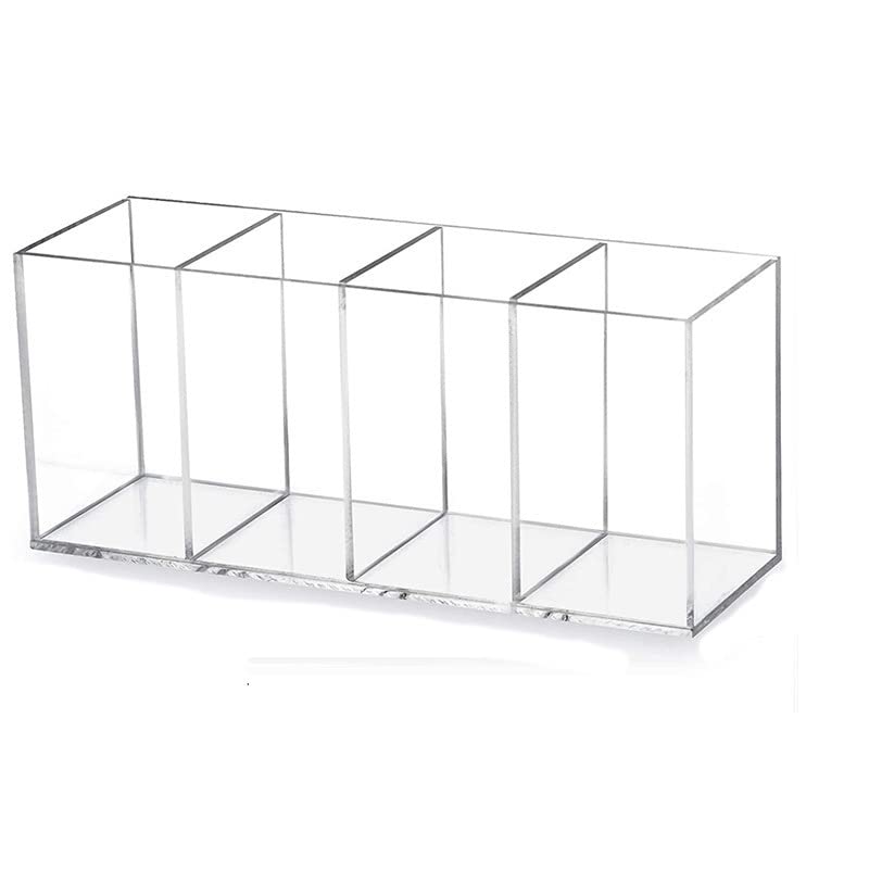 HSYMQ Acrylic Pen Holder 4 Compartments Clear Pencil Holder Organizer Makeup Brush Holder - Image 1