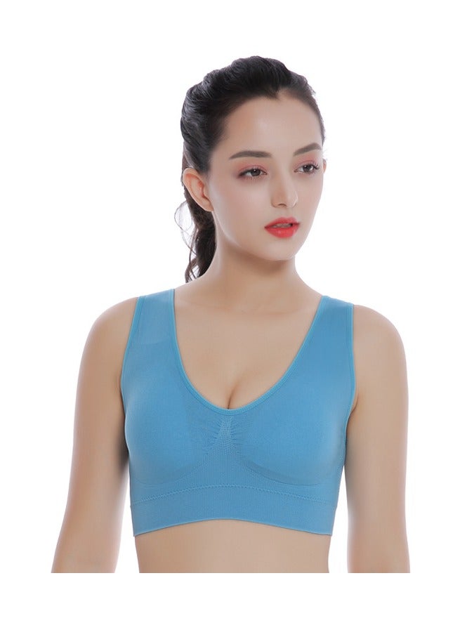AROAQ Women Sports Bra, Fitness Sports Yoga Bra with Removable Padding, Double-layer Seamless Sports Bra without Rims, Comfortable Soft Bra for Workouts Running Yoga Trainings, (Size 6XL, Light Blue) - Image 1