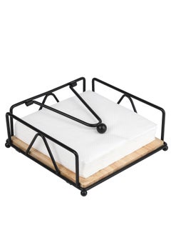Napkin Holder for Table - Farmhouse Flat Metal Napkin Dispenser for Kitchen, Restaurants (Black-Square)