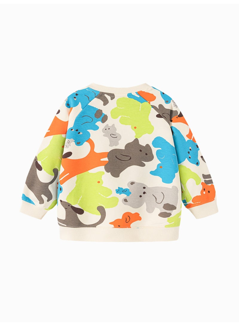 ميني بالا سويت شيرت برقبة دائرية للجنسين، مطبوع عليه رسوم متحركة لطيفة على شكل حيوان، مصنوع من نسيج مزيج قطني ناعم، بلوزة كاجوال لطيفة ومريحة للأطفال - Image 5