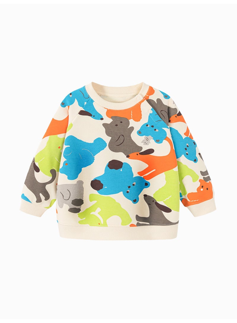 ميني بالا سويت شيرت برقبة دائرية للجنسين، مطبوع عليه رسوم متحركة لطيفة على شكل حيوان، مصنوع من نسيج مزيج قطني ناعم، بلوزة كاجوال لطيفة ومريحة للأطفال - Image 4