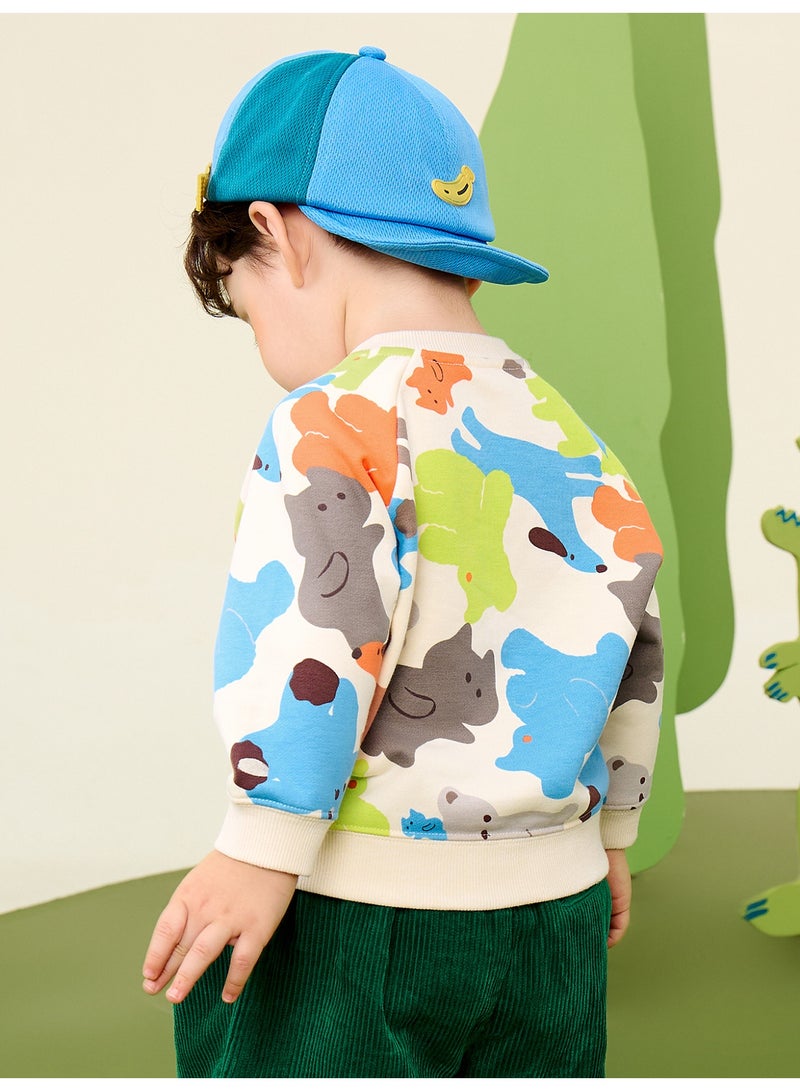 ميني بالا سويت شيرت برقبة دائرية للجنسين، مطبوع عليه رسوم متحركة لطيفة على شكل حيوان، مصنوع من نسيج مزيج قطني ناعم، بلوزة كاجوال لطيفة ومريحة للأطفال - Image 3