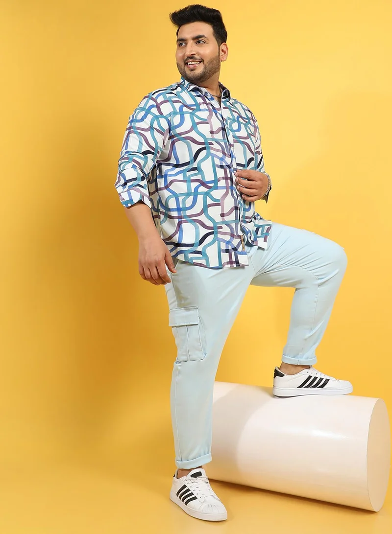 Instafab Plus Instafab Plus Men's Multicolour Abstract Print Button Up Plus-Size Fit Shirt For Casual Wear | Heavy Rayon Spread Collar Shirt Crafted With Regular Sleeve & Comfort Fit For Everyday Wear