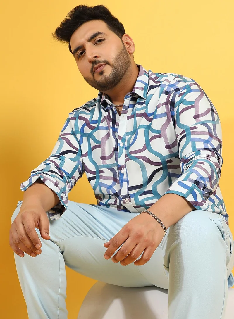 Instafab Plus Instafab Plus Men's Multicolour Abstract Print Button Up Plus-Size Fit Shirt For Casual Wear | Heavy Rayon Spread Collar Shirt Crafted With Regular Sleeve & Comfort Fit For Everyday Wear