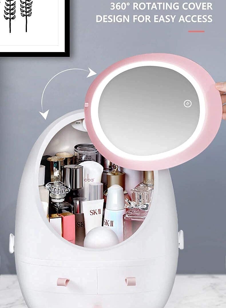 AIWANTO Portable Makeup Organizer with LED Light Mirror – USB Rechargeable Cosmetic Storage Box with Touch Sensor, 3 Drawers & Large Inner Compartment - Image 2