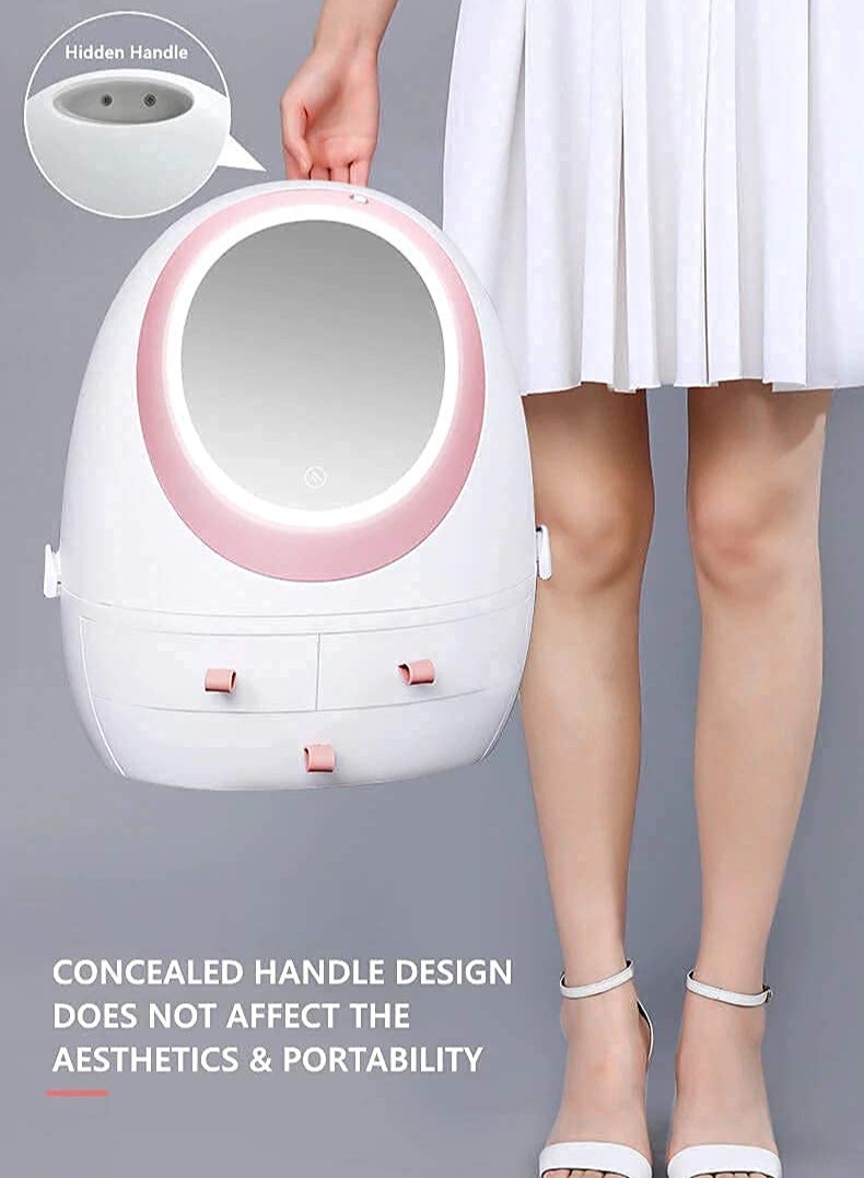 AIWANTO Portable Makeup Organizer with LED Light Mirror – USB Rechargeable Cosmetic Storage Box with Touch Sensor, 3 Drawers & Large Inner Compartment - Image 5