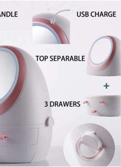 AIWANTO Portable Makeup Organizer Makeup Storage Box With LED Light Mirror  - Image 4