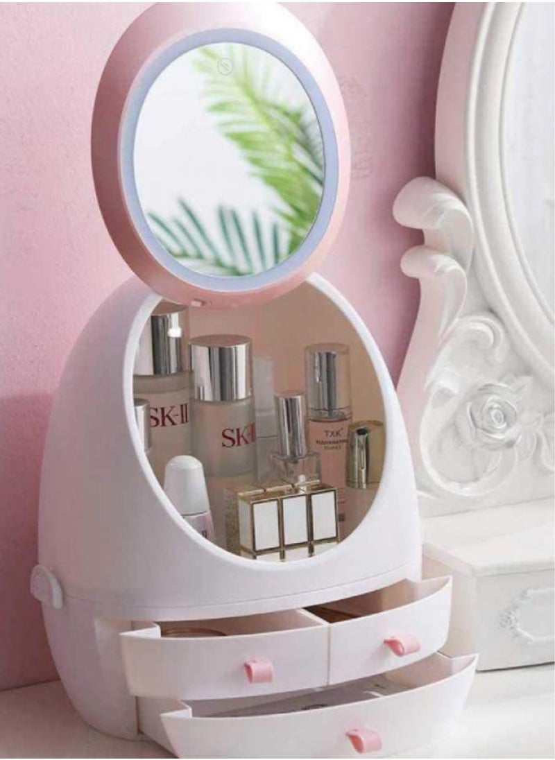 AIWANTO Portable Makeup Organizer Makeup Storage Box With LED Light Mirror  - Image 1