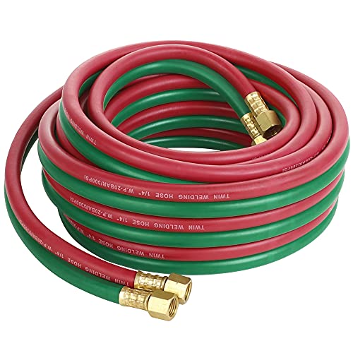Hromee Oxygen Acetylene Hose 1/4-Inch × 25 Feet with 9/16”-18 B fittings Welding Cutting Torch Twin Hose - Image 1