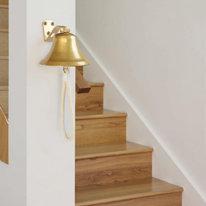 WMM Hanging Bell Dinner Bell Outdoor Bell Bracket Mount Wall Bell Indoor Rope Bell Ship/Boat/Nautical/Door/School/Reception/Home/Church Bell(Gold) - Image 5