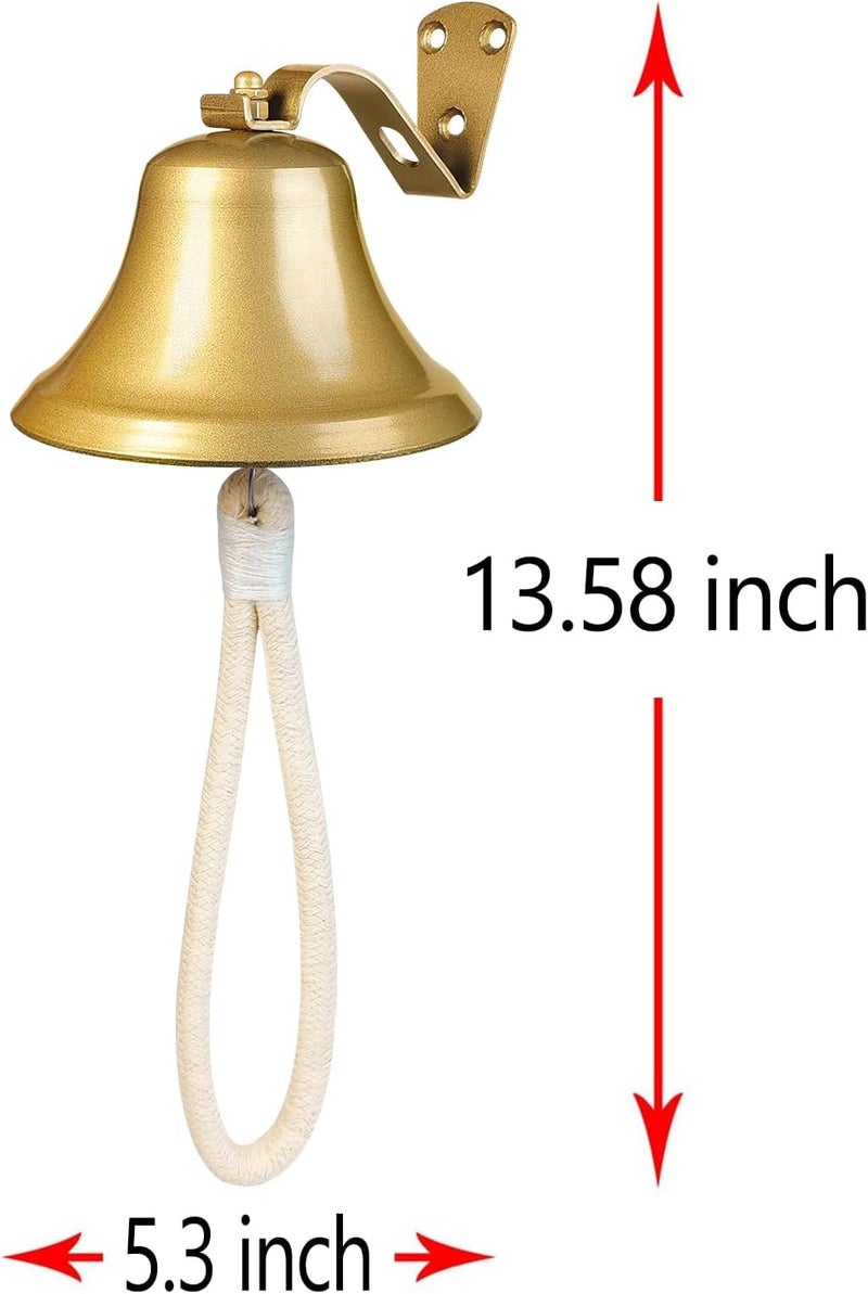 WMM Hanging Bell Dinner Bell Outdoor Bell Bracket Mount Wall Bell Indoor Rope Bell Ship/Boat/Nautical/Door/School/Reception/Home/Church Bell(Gold) - Image 2