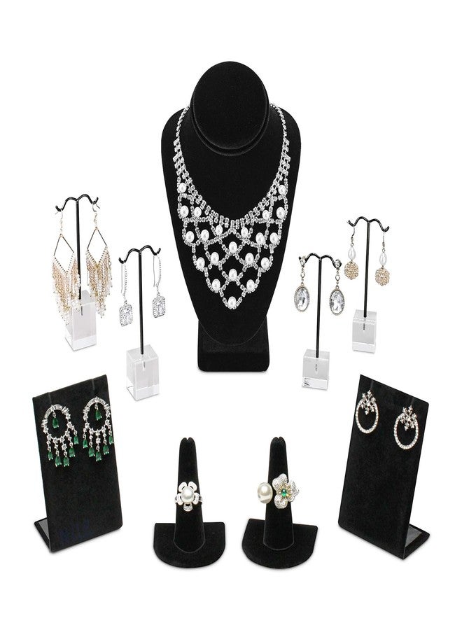 MOOCA 9 Pcs Jewelry Display Set, Necklace Display Bust, Earring Organizer, Ring Holder Stand for Showcase and Store, Black Velvet - Image 1