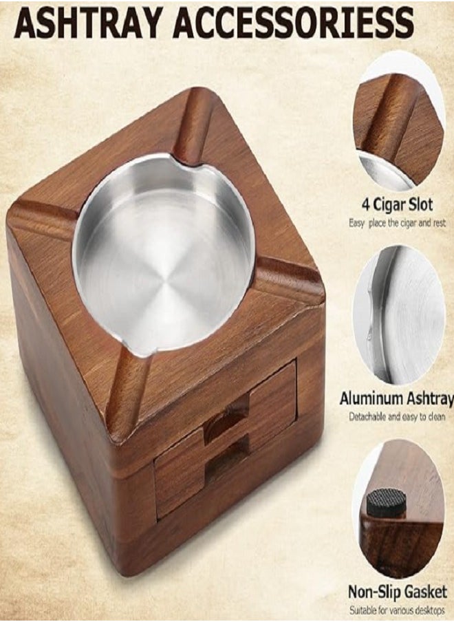 Generic - Ashtray Wooden Ashtray Square Ashtray Holder with Accessories Drawer for Indoor Outdoor Patio Home Office Personalized Gifts for Men - Image 1