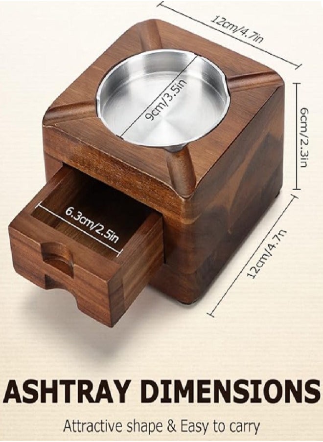 Generic - Ashtray Wooden Ashtray Square Ashtray Holder with Accessories Drawer for Indoor Outdoor Patio Home Office Personalized Gifts for Men - Image 1