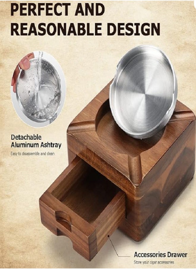 Generic - Ashtray Wooden Ashtray Square Ashtray Holder with Accessories Drawer for Indoor Outdoor Patio Home Office Personalized Gifts for Men - Image 1