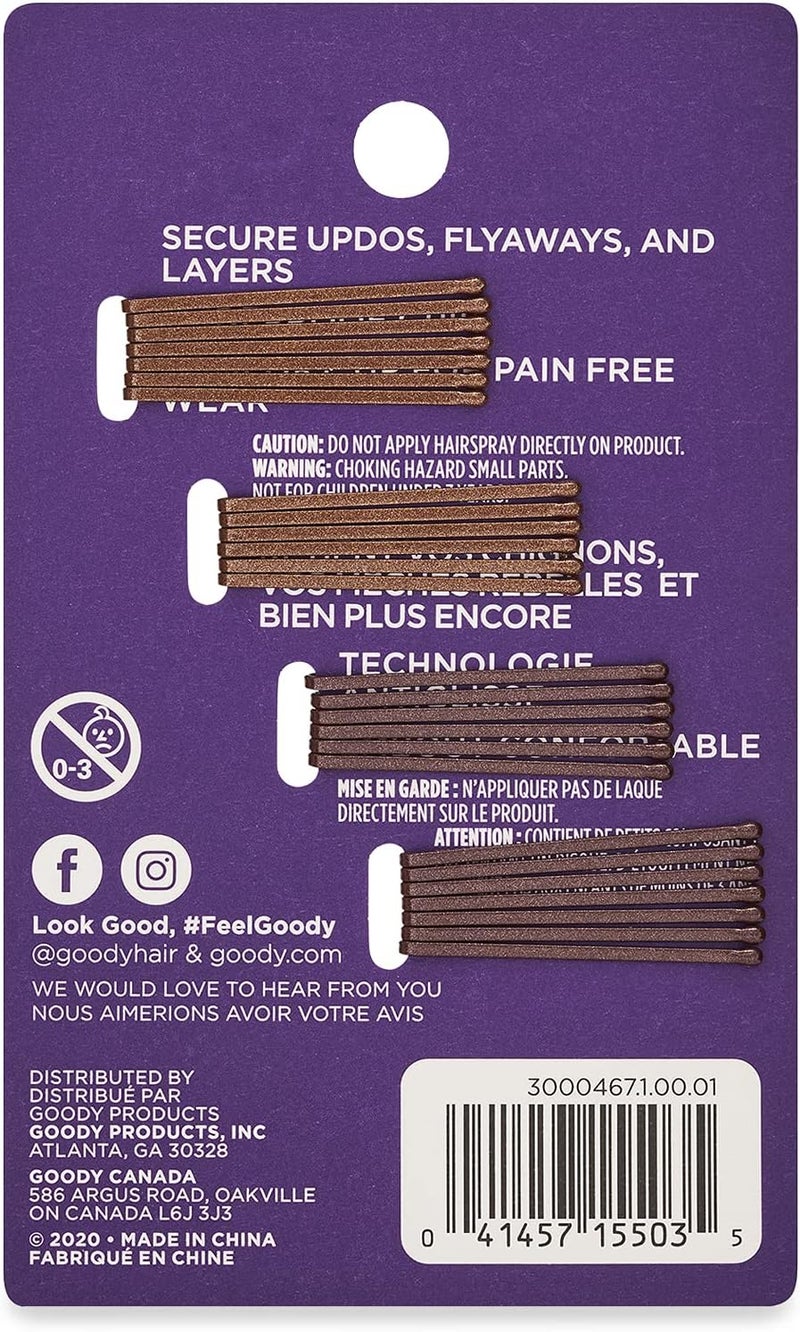 Goody SlideProof Bobby Pins - 26 Count Brown Hair Pins for Comfortable Styling - Image 2