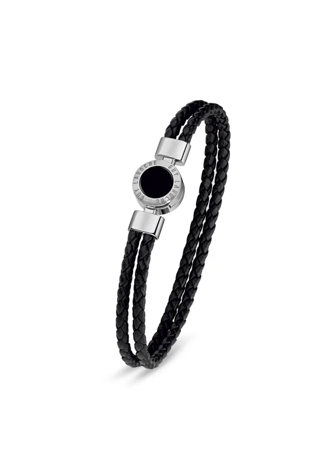 غاي لاروش Olivier Black Leather Bracelet for Men
