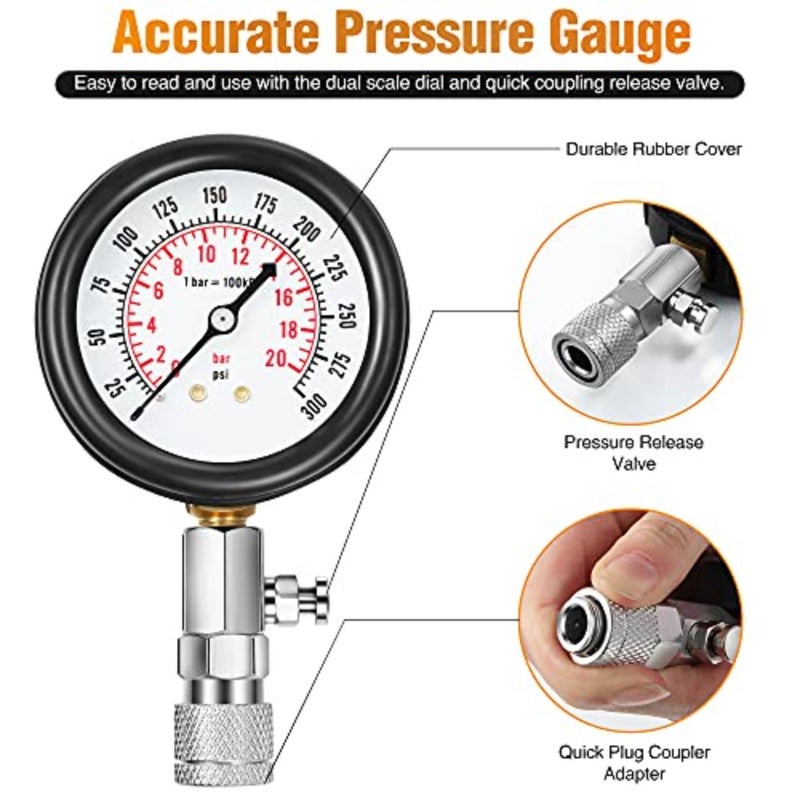9 Pieces Automotive Compression Tester Kit and Spark Plug Tester, Universal Car and Motorcycle Engine Testing Tools for Cylinder Pressure Gauge - Image 3