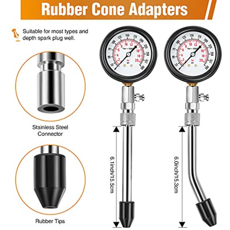 9 Pieces Automotive Compression Tester Kit and Spark Plug Tester, Universal Car and Motorcycle Engine Testing Tools for Cylinder Pressure Gauge - Image 4