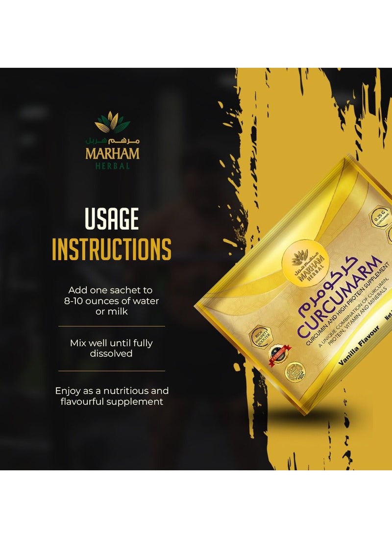 MARHAM HERBAL - Curcumarm Sachet: Curcumin and High Protein Supplement | Rich Immunity Booster | 0.25G Curcumin, 4G Protein & 25 Minerals and Vitamins (30 Sachets) - Image 1