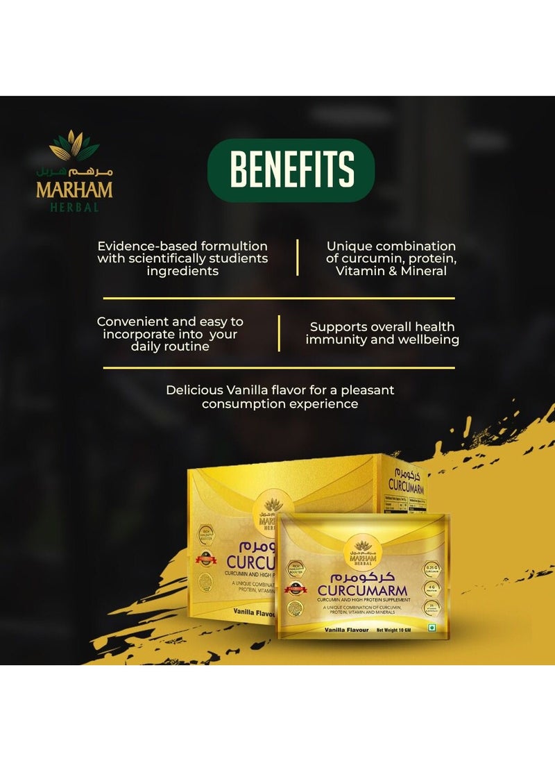 MARHAM HERBAL - Curcumarm Sachet: Curcumin and High Protein Supplement | Rich Immunity Booster | 0.25G Curcumin, 4G Protein & 25 Minerals and Vitamins (30 Sachets) - Image 1
