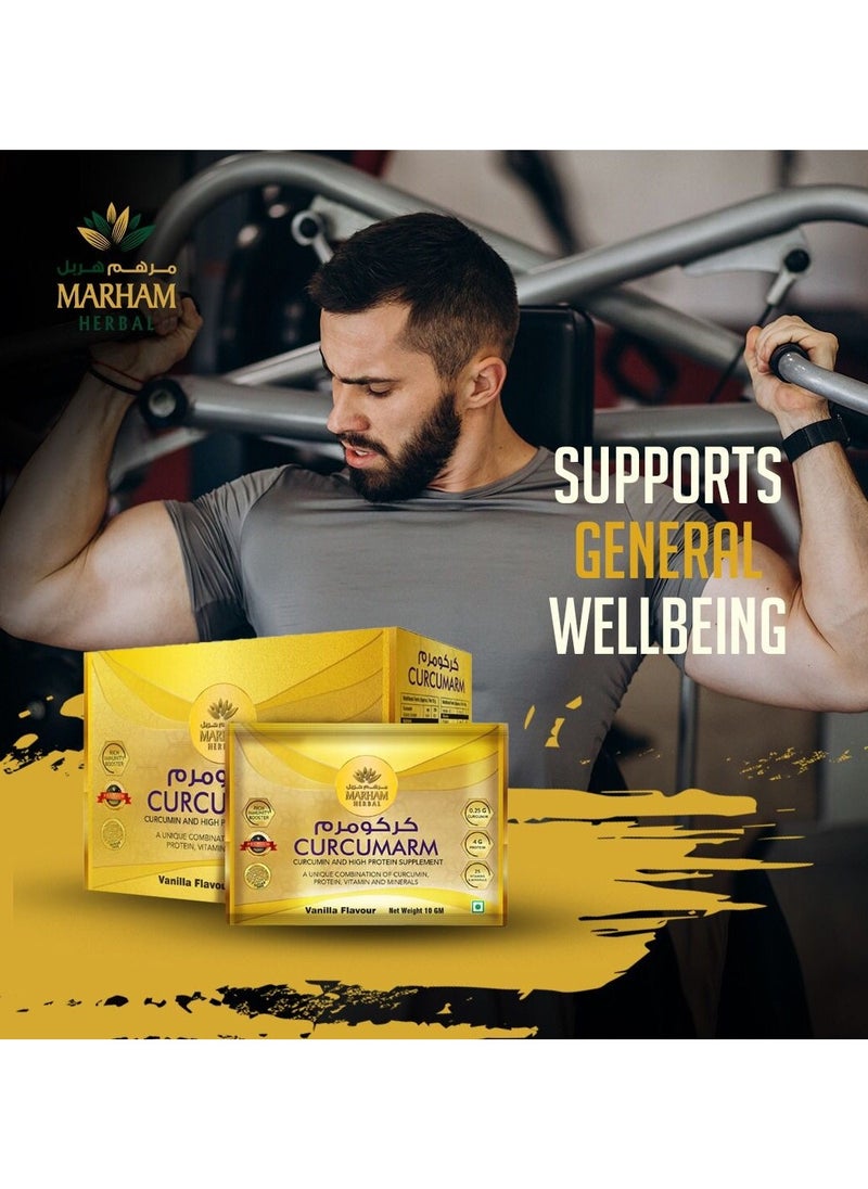 MARHAM HERBAL - Curcumarm Sachet: Curcumin and High Protein Supplement | Rich Immunity Booster | 0.25G Curcumin, 4G Protein & 25 Minerals and Vitamins (30 Sachets) - Image 1