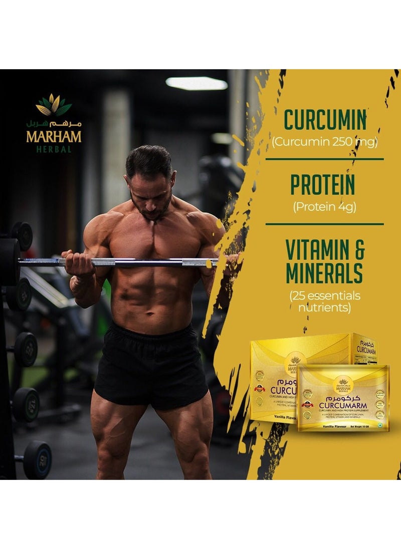 MARHAM HERBAL - Curcumarm Sachet: Curcumin and High Protein Supplement | Rich Immunity Booster | 0.25G Curcumin, 4G Protein & 25 Minerals and Vitamins (30 Sachets) - Image 1