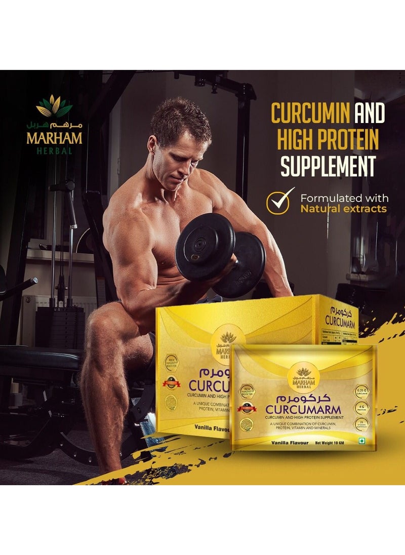 MARHAM HERBAL - Curcumarm Sachet: Curcumin and High Protein Supplement | Rich Immunity Booster | 0.25G Curcumin, 4G Protein & 25 Minerals and Vitamins (30 Sachets) - Image 1