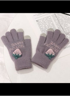 Generic Women girly strawberry mobile screen touch fingers winter wool gloves  - Image 4