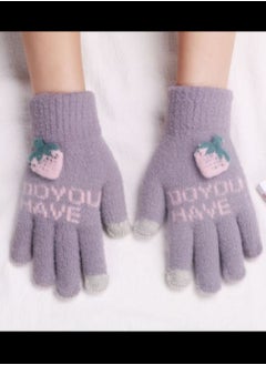 Generic Women girly strawberry mobile screen touch fingers winter wool gloves  - Image 3