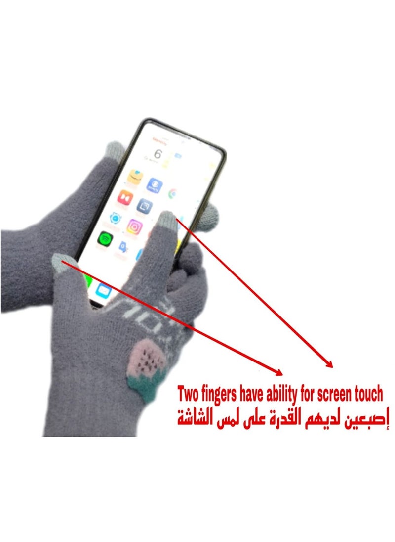 Generic - Women girly strawberry mobile screen touch fingers winter wool gloves - Image 1