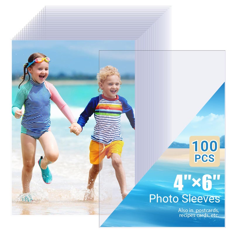 Zofly 4x6 Photo Sleeves (100 Pack) â€“ Top Loading Sheet Protectors, Archival Safe & Waterproof Plastic Photocard Sleeve, Soft Clear Sleeves for Photos, Postcards, Recipe Cards - Image 1