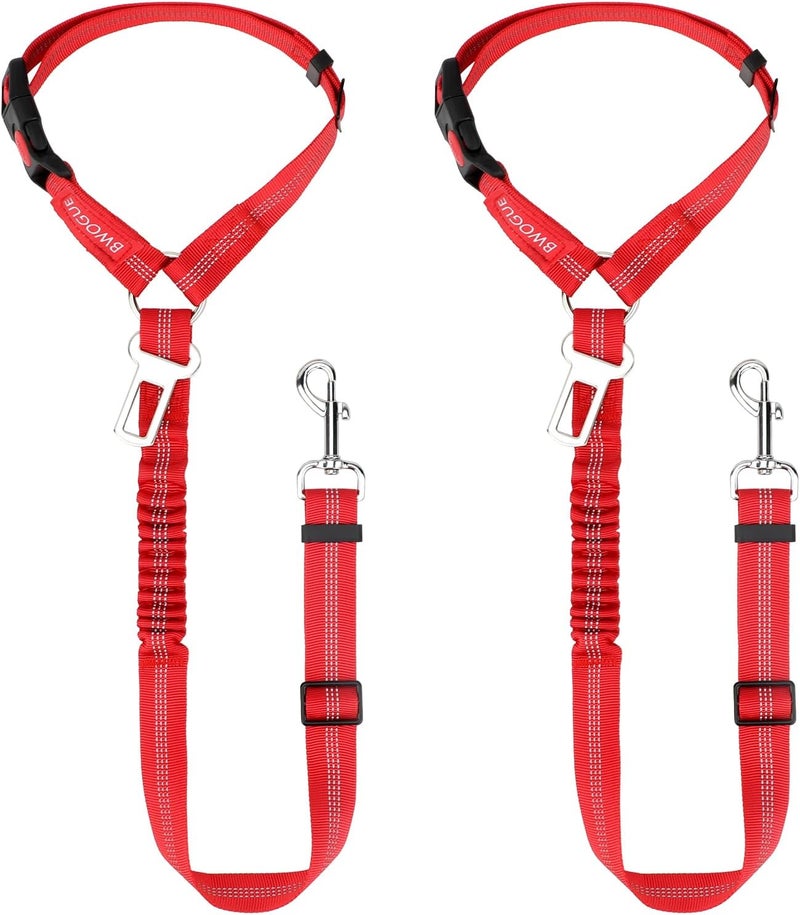 حزام أمان للكلاب من BWOGUE مكون من قطعتين للسيارة مع مخزن مطاطي مرن، حزام أمان للرأس قابل للتعديل مع مشبك معدني، يستخدم أثناء السفر للحيوانات الأليفة - Image 1