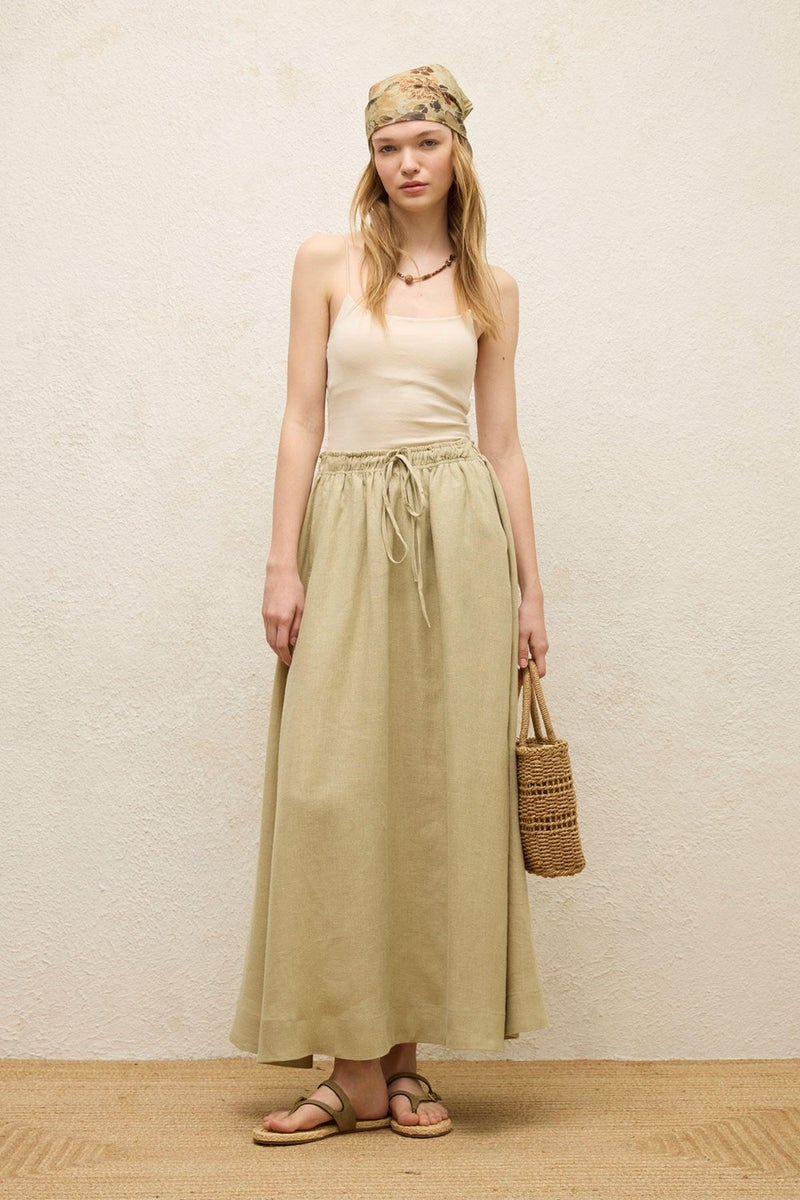 Manuka Loose Cut Linen Skirt Sage  - Image 1