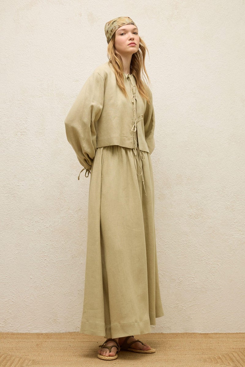 Manuka Loose Cut Linen Skirt Sage  - Image 3