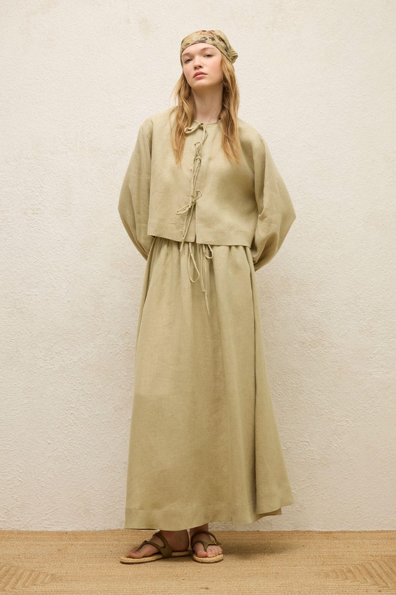 Manuka Loose Cut Linen Skirt Sage  - Image 2