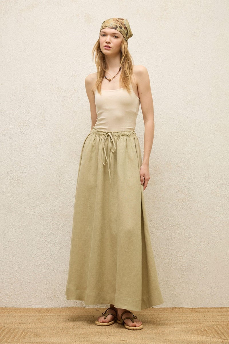Manuka Loose Cut Linen Skirt Sage  - Image 5