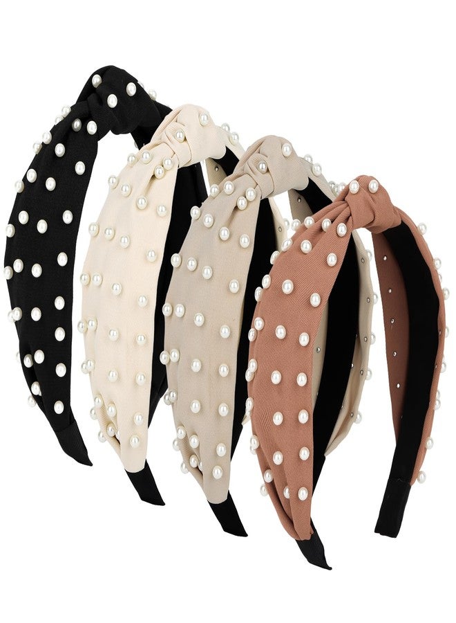 Jaciya Headbands for Women 4 Pack Pearl Headbands for Girls Knotted Headband for Women Top Knot Turban Hair Accessories - Image 1