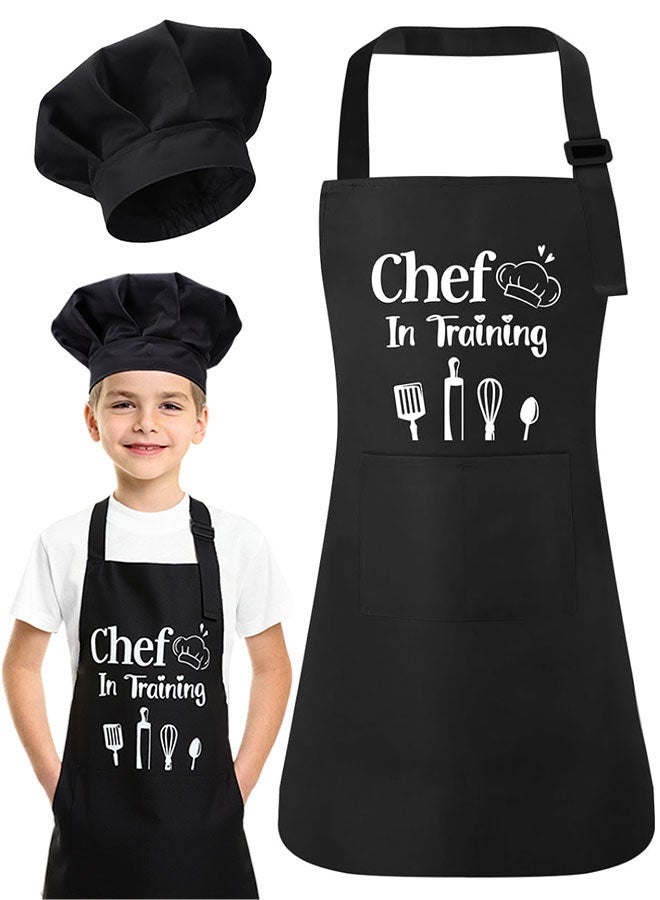Kids Apron and Chef Hat Set, Adjustable Kitchen Cooking Apron with Pockets, Children's Chef Aprons for Boys and Girls Cooking Baking Painting Gardening Cleaning - Image 1