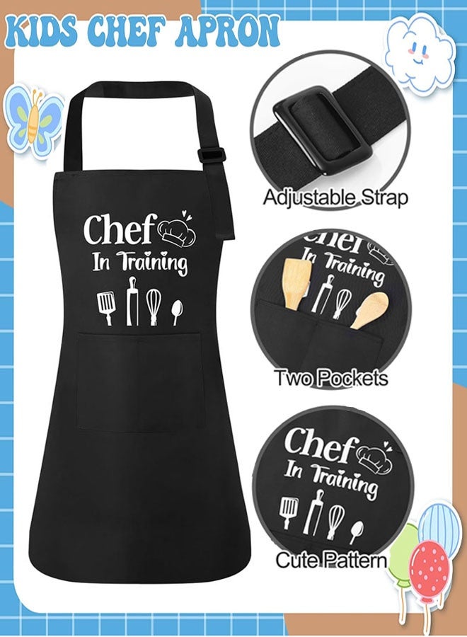 Kids Apron and Chef Hat Set, Adjustable Kitchen Cooking Apron with Pockets, Children's Chef Aprons for Boys and Girls Cooking Baking Painting Gardening Cleaning - Image 2