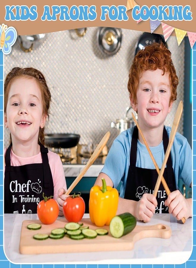 Kids Apron and Chef Hat Set, Adjustable Kitchen Cooking Apron with Pockets, Children's Chef Aprons for Boys and Girls Cooking Baking Painting Gardening Cleaning - Image 4