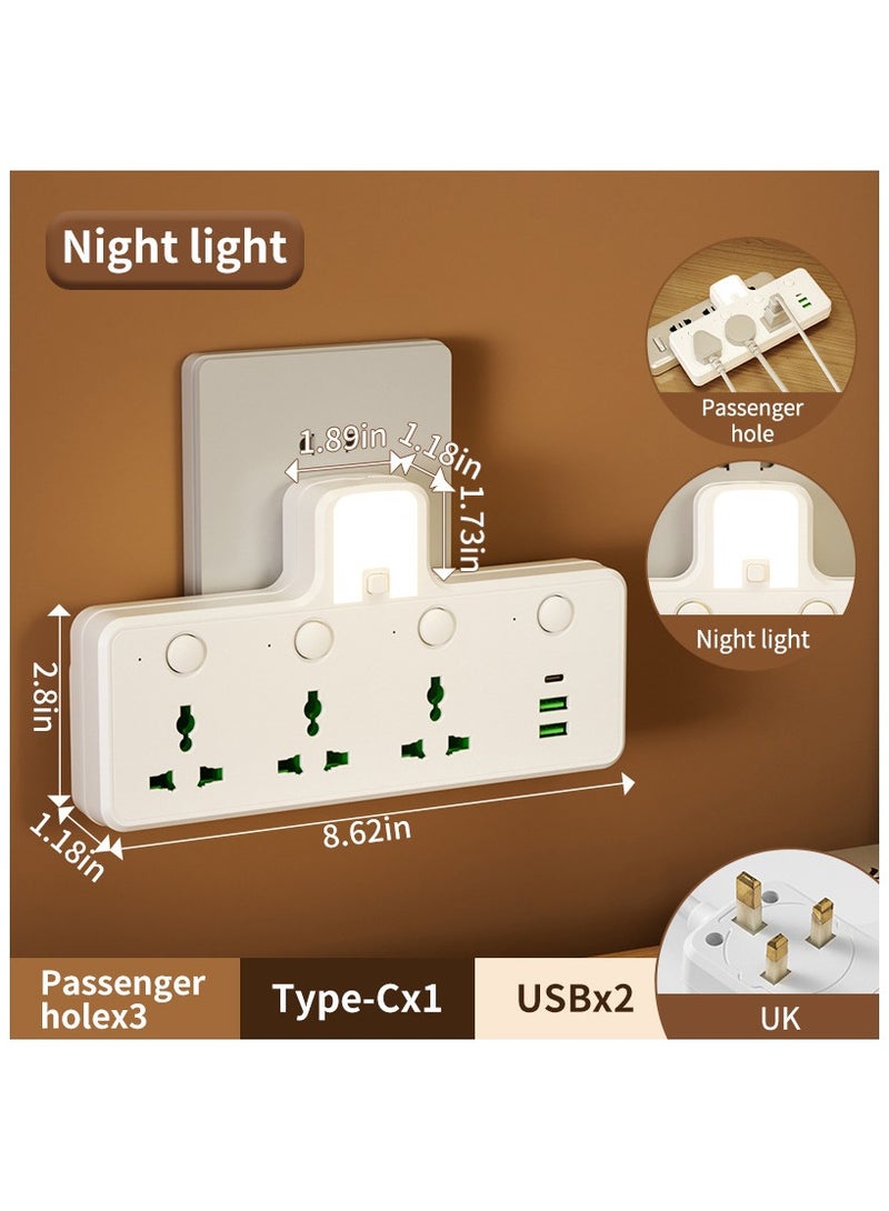 general UK standard converter socket travel adapter universal converter with night light includes Type-C and USB charging ports - Image 2