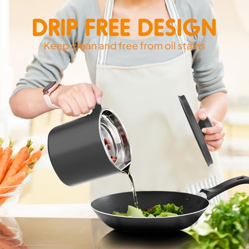 Chihee Grease Container Stainless Steel Bacon Grease Saver with Fine Mesh Strainer 2L / 67.6 fl oz Oil Container Grease Can with Dust-proof Lid Non-slip Tray for Kitchen Storing Frying Cooking Grease - Image 5